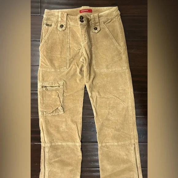Miss Sixty VTG Women’s Corduroy Beige Cargo w Zipper Flared Legs 29